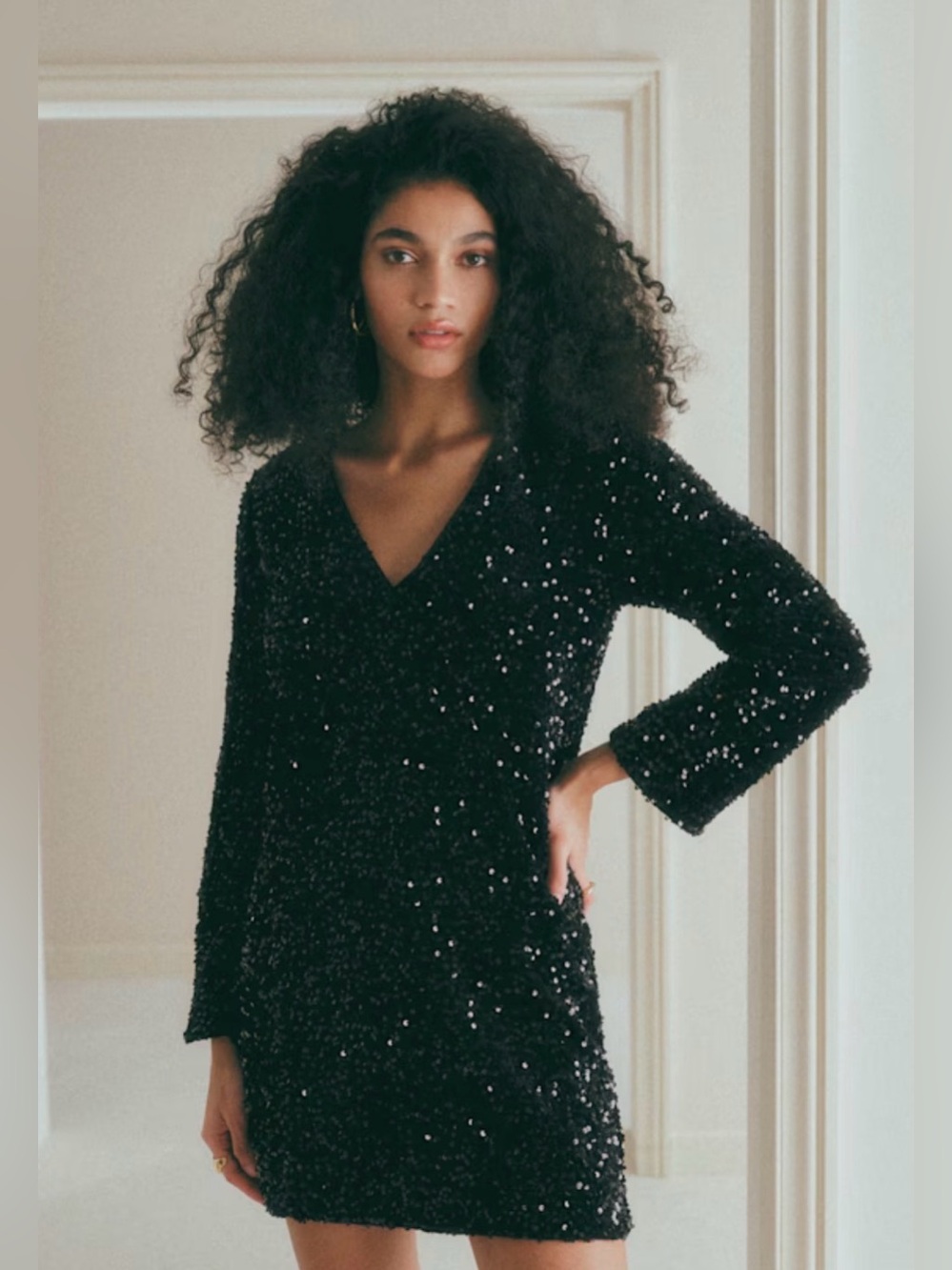 H&M Black Sequin V-Neck Party Dress - medium